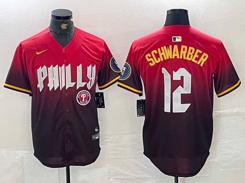 Men Philadelphia Phillies 12 Schwarber Red City Edition Nike 2024 MLB Jersey style 4